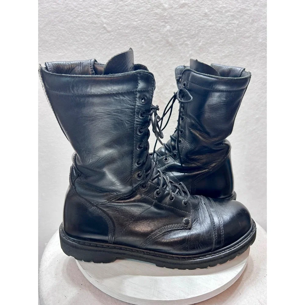 Rocky 2090 Mens 10 Inch Paraboot Black Leather Side Zip Combat Boots Size 10 M